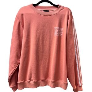 White Fox Pink Crewneck Sweatshirt Oversized M/L Stripe Sleeve